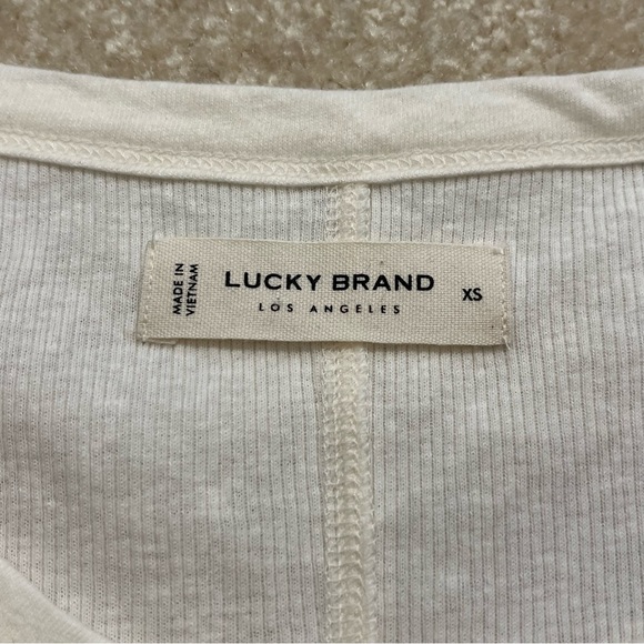 NEW Lucky Brand Shirt Womens Extra Small Ivory White Popover Ribbed Fitted - Picture 3 of 9